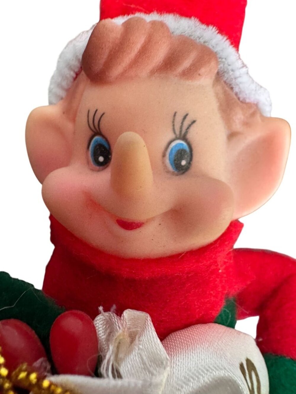 Vintage Knee Hugger Elf Ornament Red Green Jingle Bells Merry Christmas 6" - Picture 4 of 6